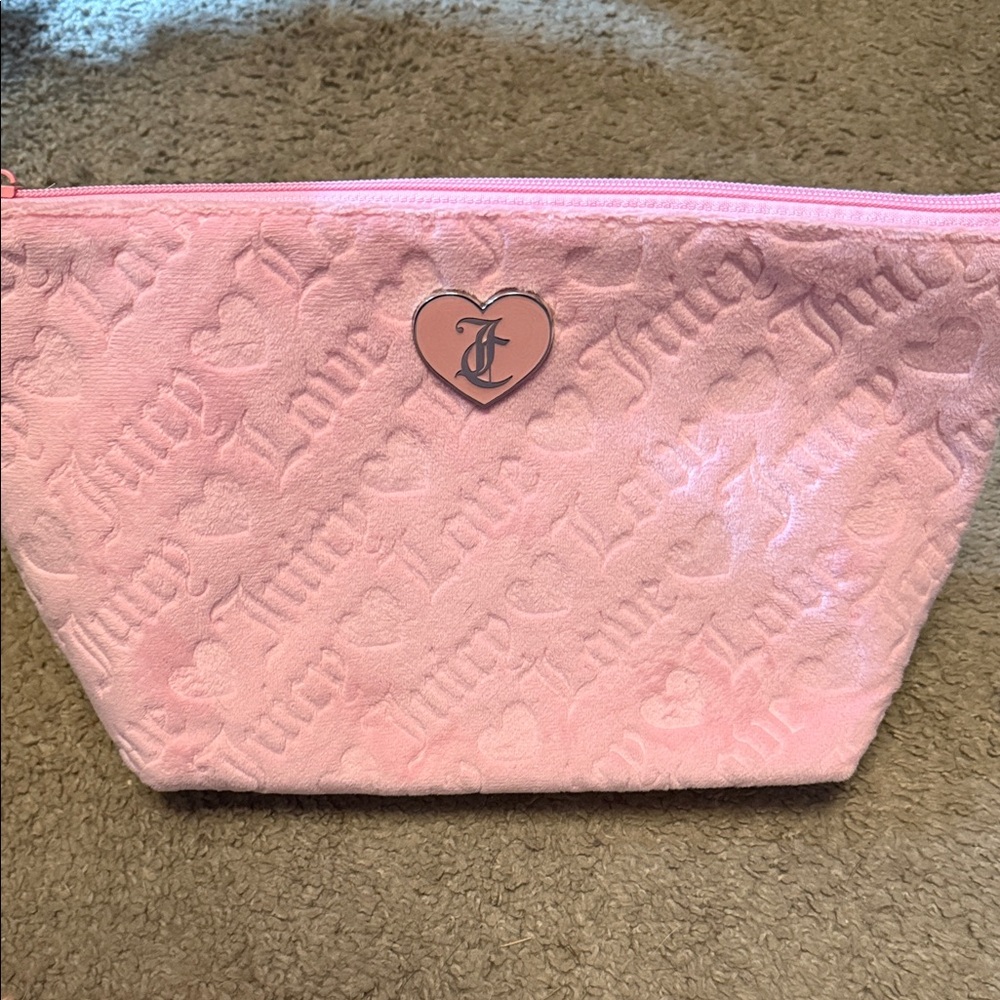 Large Juicy Couture Pink Heart Logo Makeup Bag. Includes free toiletry bottle!